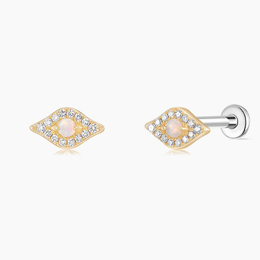 14K Solid Yellow Gold Opal Marquise Flat Back Stud & Titanium Post