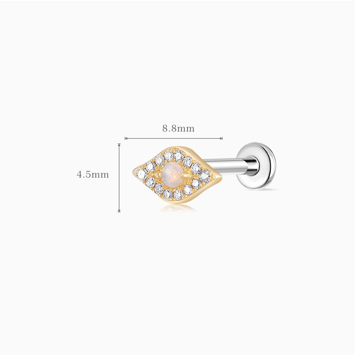 14K Solid Yellow Gold Opal Marquise Flat Back Stud & Titanium Post