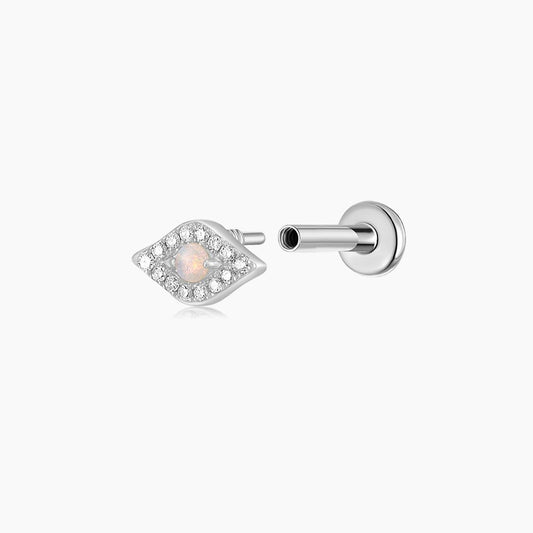 14K Solid White Gold Opal Marquise Flat Back Stud & Titanium Post