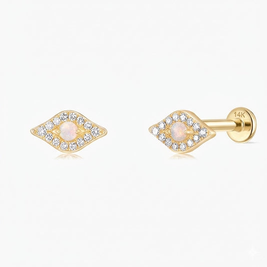 14K Solid Yellow Gold Opal Marquise Flat Back Stud & Solid Gold Post