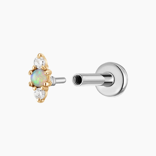 14K Solid Yellow Gold Opal Vertical Flat Back Stud & Titanium Post