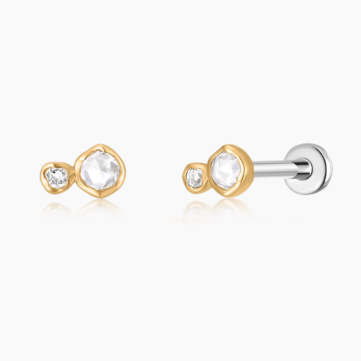 Aunyra- 14K Solid Yellow Gold Organic Duo Stone Flat Back Stud & Titanium Post