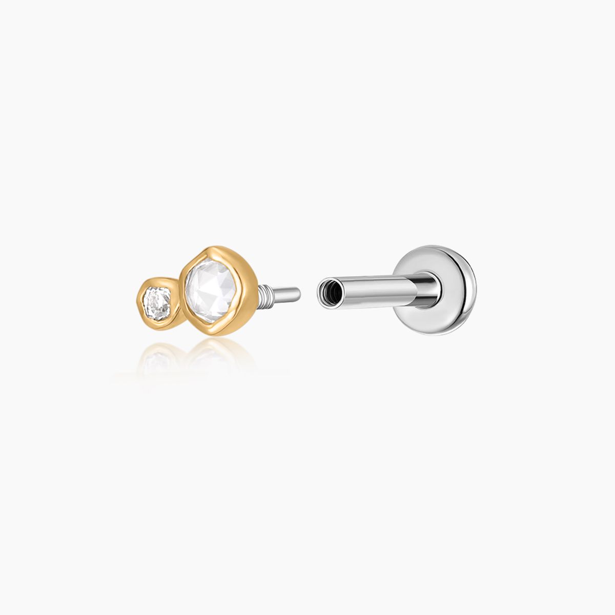 Aunyra- 14K Solid Yellow Gold Organic Duo Stone Flat Back Stud & Titanium Post