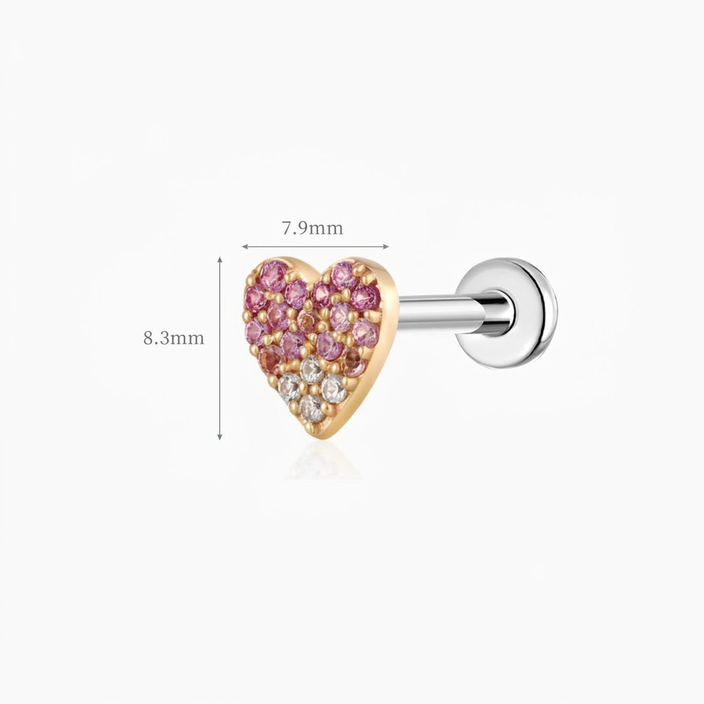 14K Solid Yellow Gold Pavé Heart Flat Back Stud & Titanium Post - Photo 4 | AUNYRA