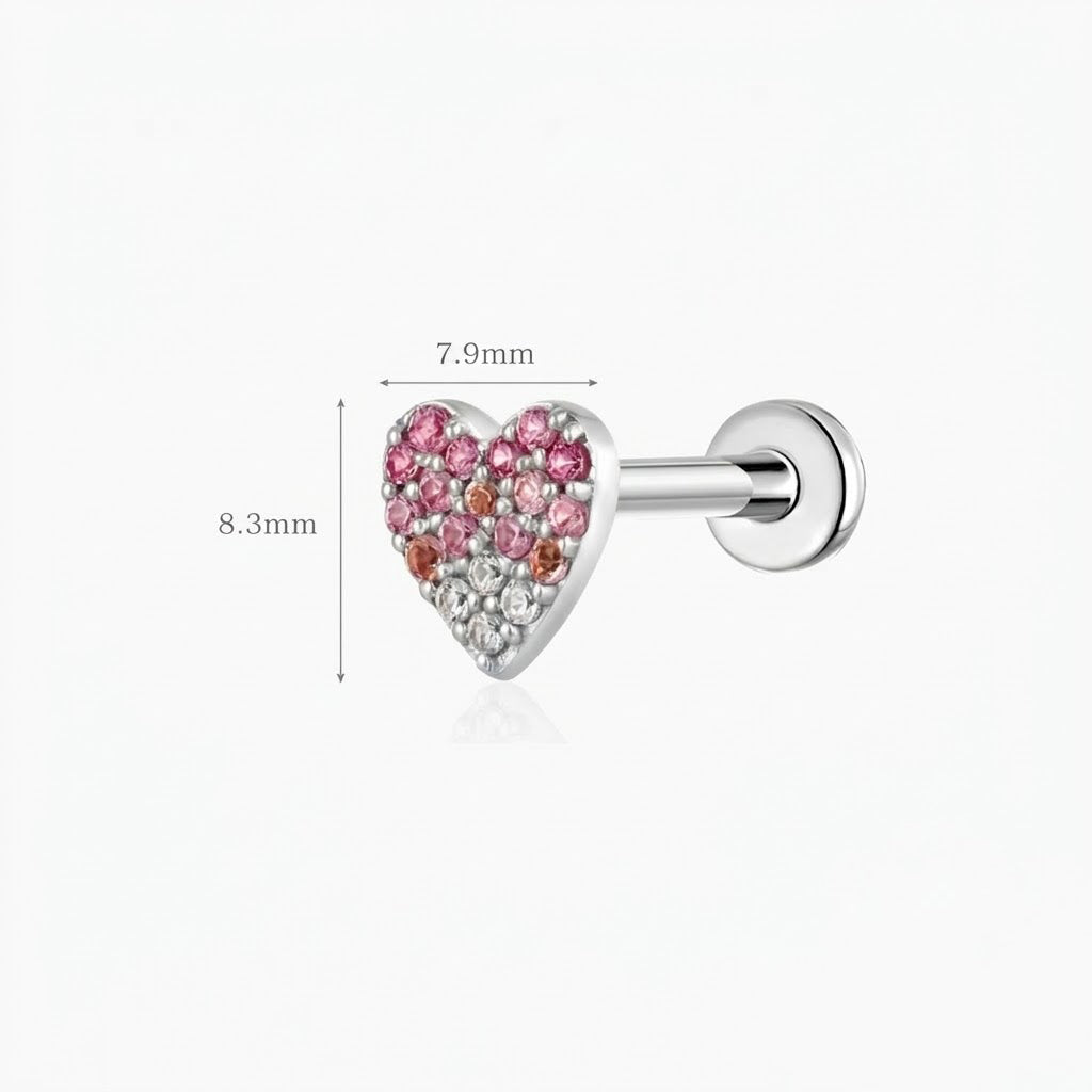 14K Solid White Gold Pavé Heart Flat Back Stud & Titanium Post - Photo 4 | AUNYRA
