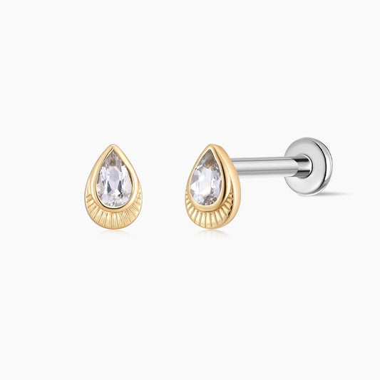 14K Yellow Gold Pear-Cut Teardrop Piercing Flat Back Stud & Titanium Post
