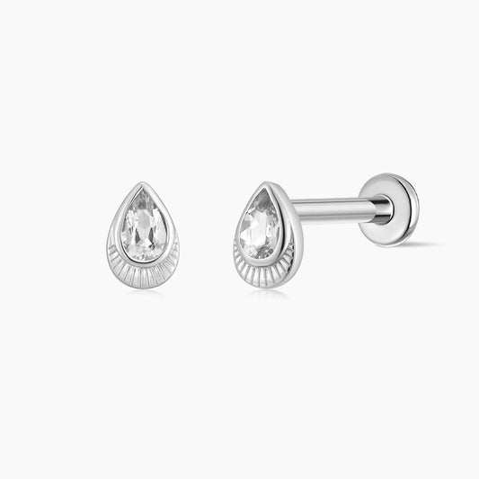 14K White Gold Pear-Cut Teardrop Piercing Flat Back Stud & Titanium Post