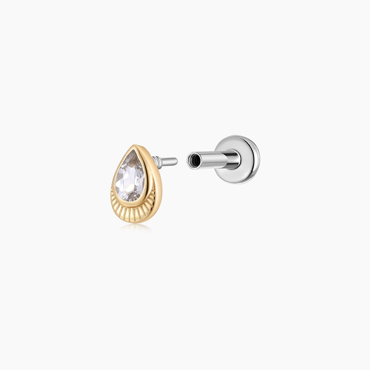 14K Yellow Gold Pear-Cut Teardrop Piercing Flat Back Stud & Titanium Post