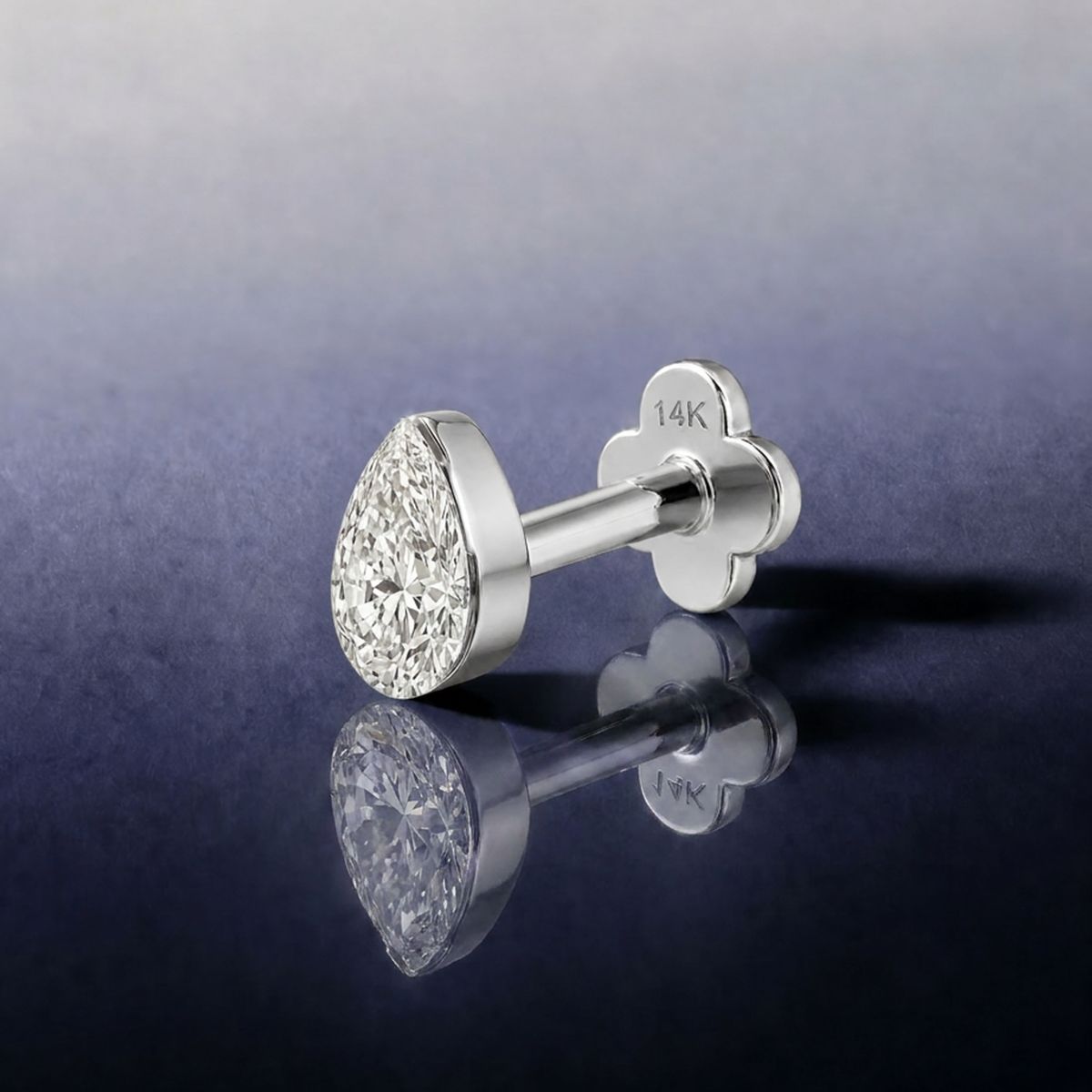 AERÉ™ 14K White Gold Pear Flat Back Stud & Solid Gold Post - Photo 5 | AUNYRA