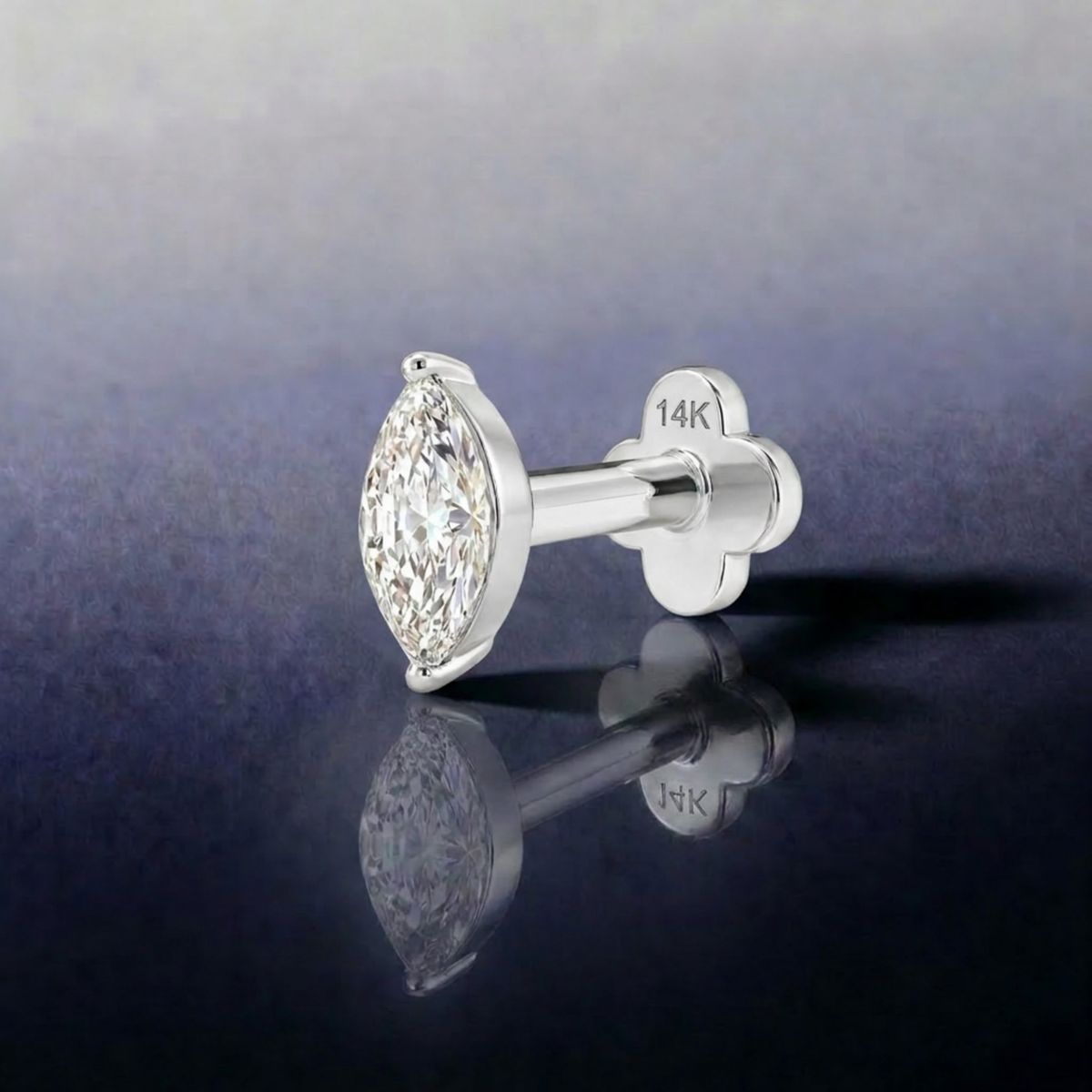 AERÉ™ 14K White Gold Prong-Set Marquise Flat Back Stud & Solid Gold Post - Photo 3 | AUNYRA