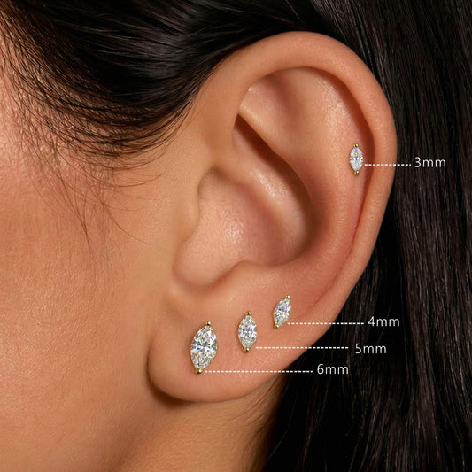 AERÉ™ 14K Solid Gold Prong-Set Marquise Flat Back Stud & Solid Gold Post - Photo 2 | AUNYRA