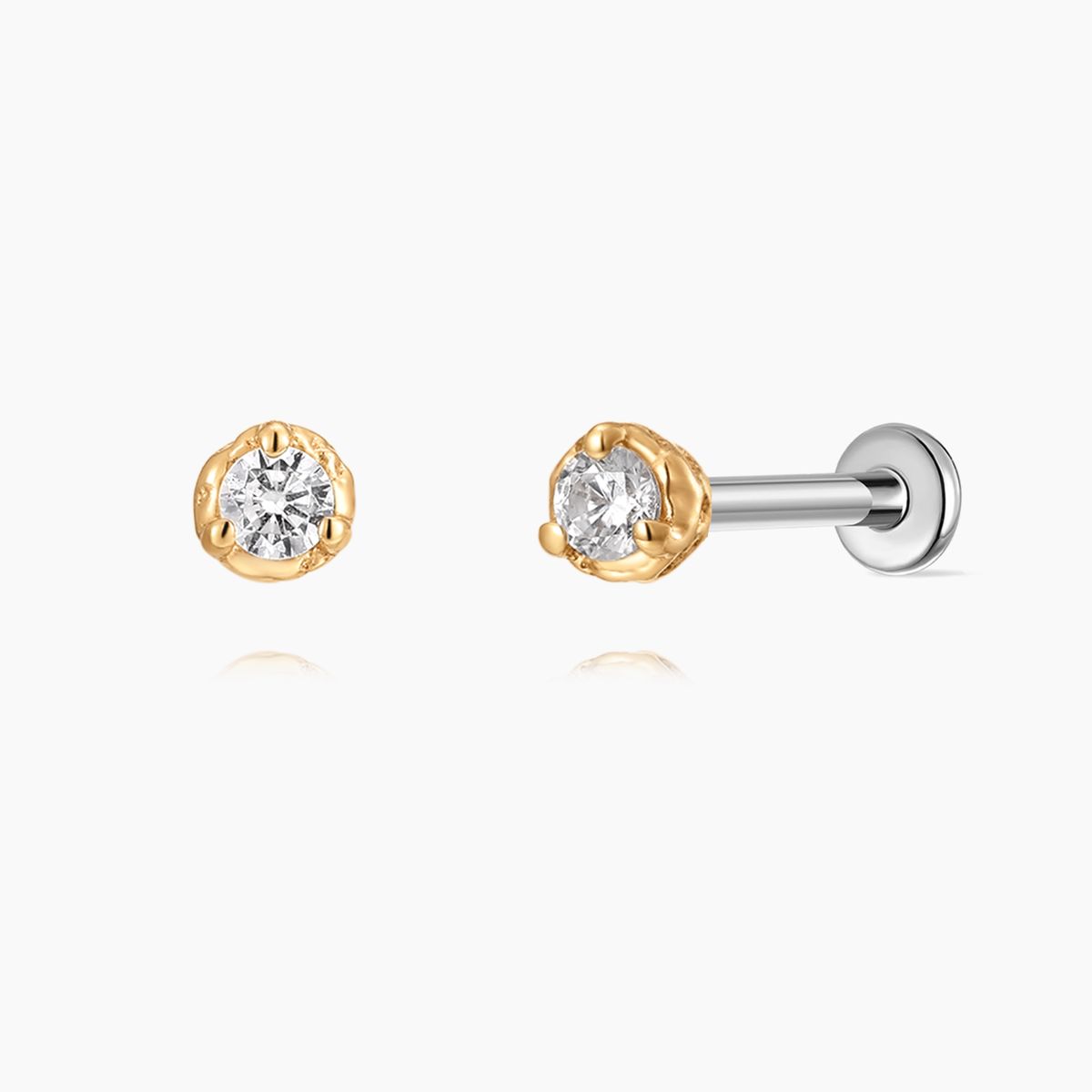 14K Solid Yellow Gold Round-Cut Minimal Flat Back Stud & Titanium Post