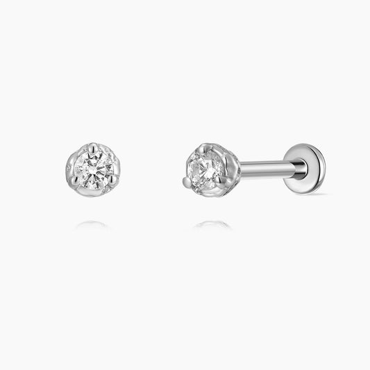 14K Solid White Gold Round-Cut Minimal Flat Back Stud & Titanium Post
