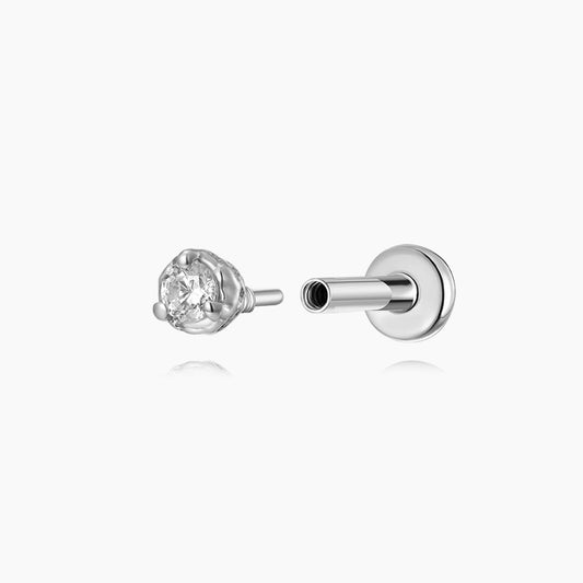 14K Solid White Gold Round-Cut Minimal Flat Back Stud & Titanium Post