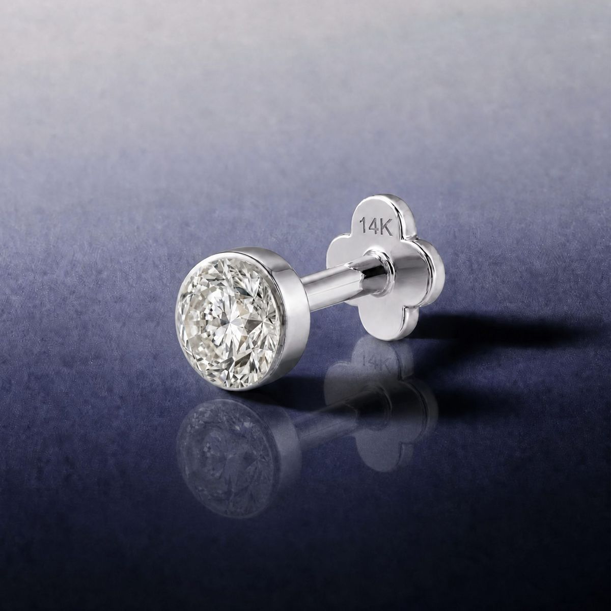 AERÉ™ 14K White Gold Round Flat Back Stud & Solid Gold Post - Photo 5 | AUNYRA