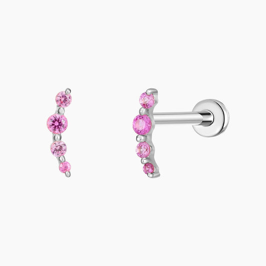 14K Solid White Gold Ruby Curve Flat Back Stud & Titanium Post