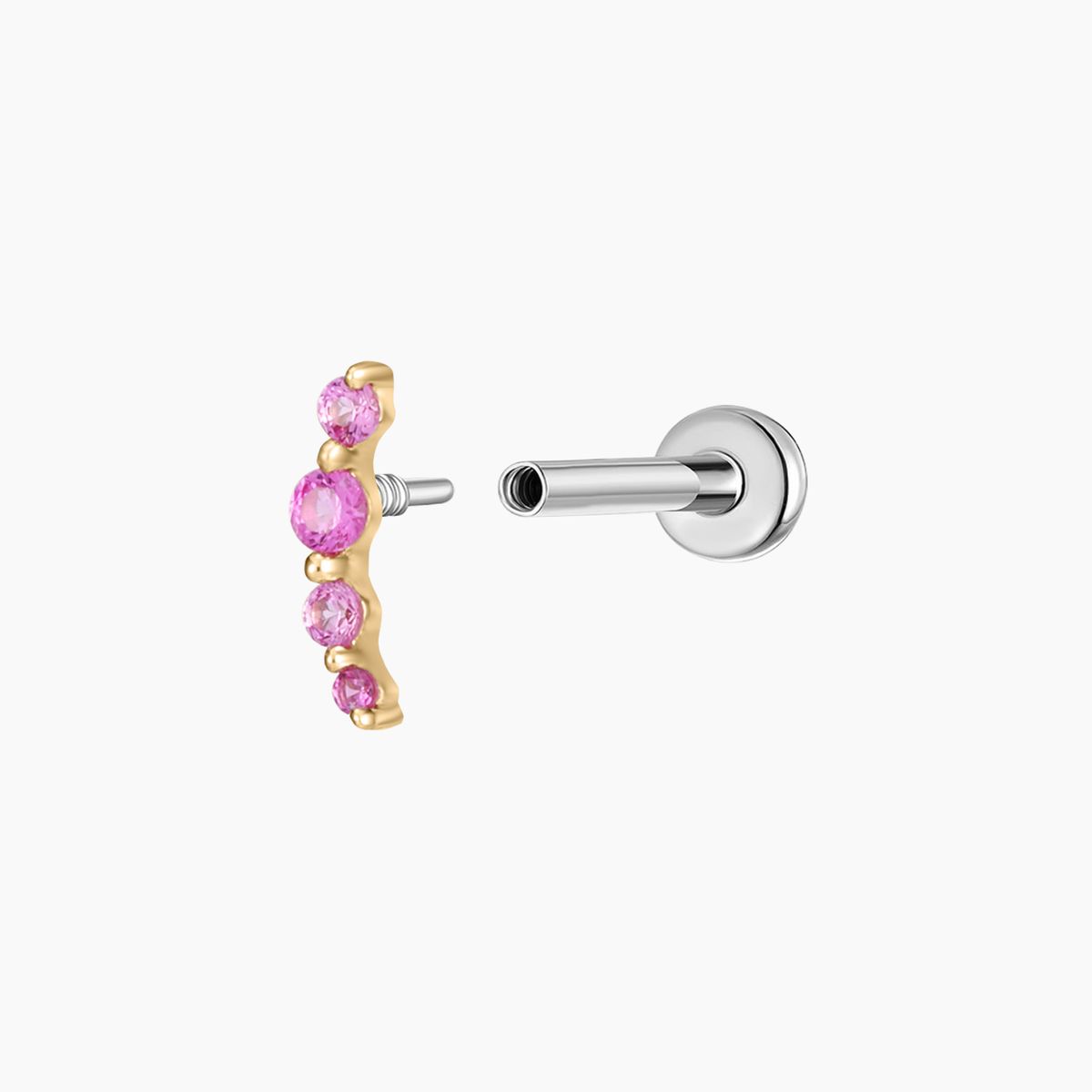 14K Solid Yellow Gold Ruby Curve Flat Back Stud & Titanium Post