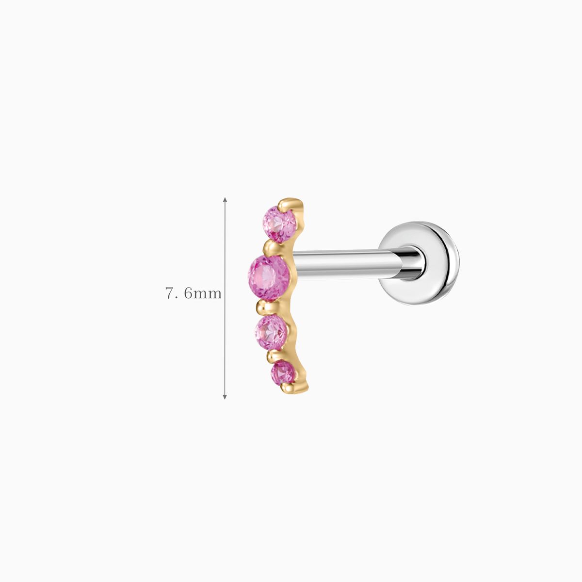 14K Solid Yellow Gold Ruby Curve Flat Back Stud & Titanium Post