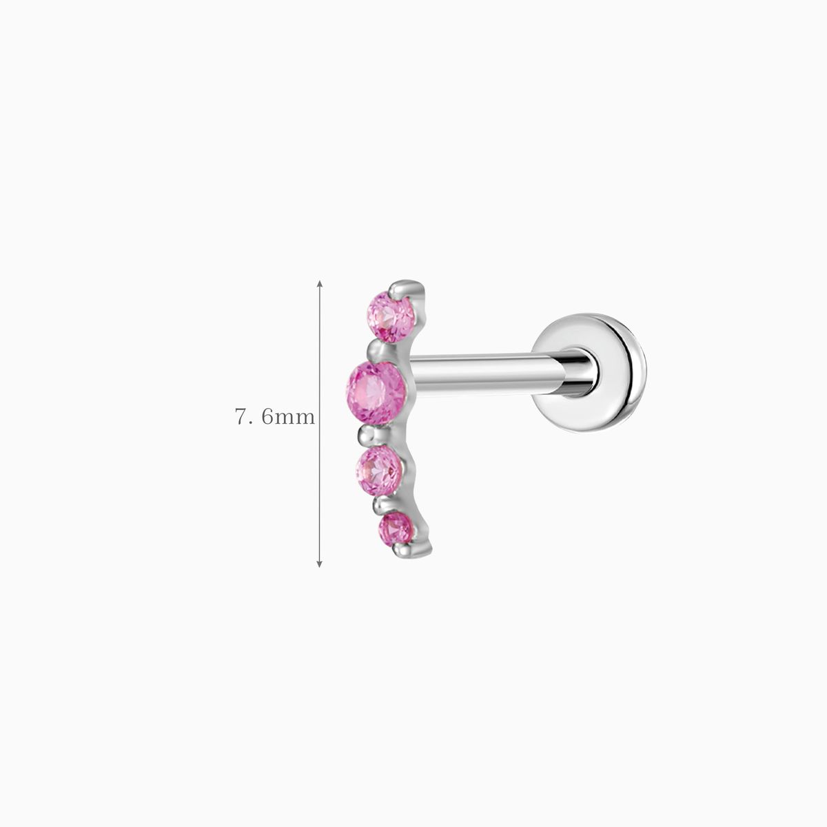 14K Solid White Gold Ruby Curve Flat Back Stud & Titanium Post