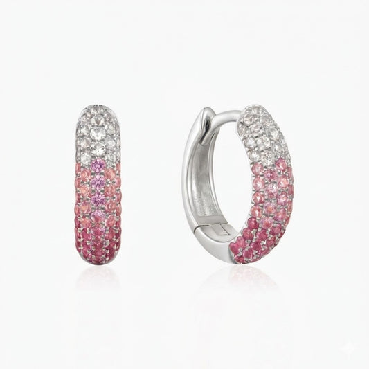 14K Solid White Gold Ruby & White Sapphire Pavé Gradient Hoop