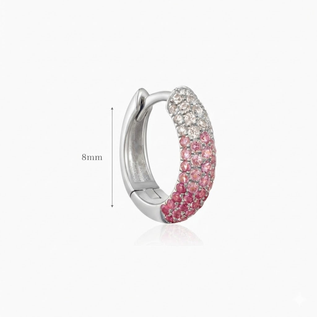 14K Solid White Gold Ruby & White Sapphire Pavé Gradient Hoop