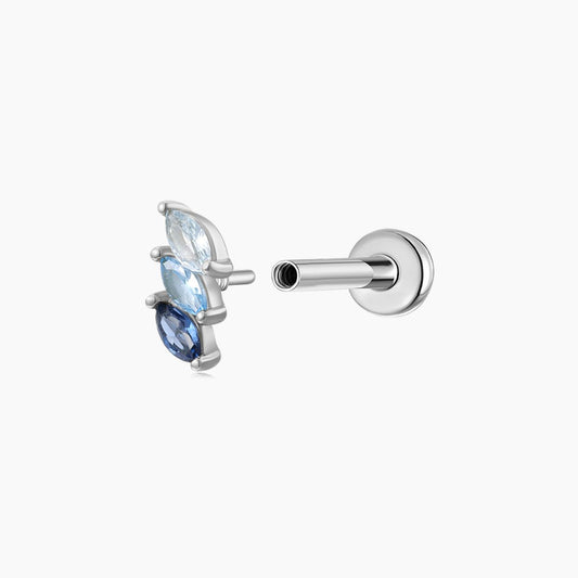 14K Solid White Gold Blue Spinel Triple Marquise Flat Back Stud & Titanium Post