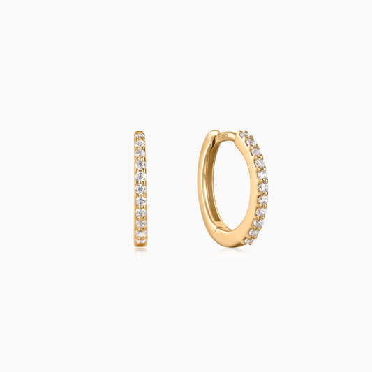 14K Solid Yellow Gold Slim Pavé Huggie Hoops