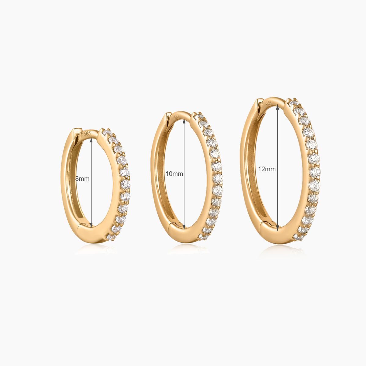 14K Solid Yellow Gold Slim Pavé Huggie Hoops