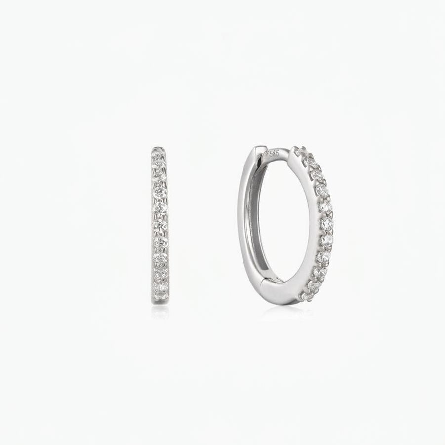 Aunyra- 14K Solid White Gold Slim Pav� Huggie Hoop