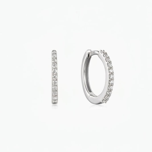 Aunyra- 14K Solid White Gold Slim Pav� Huggie Hoop