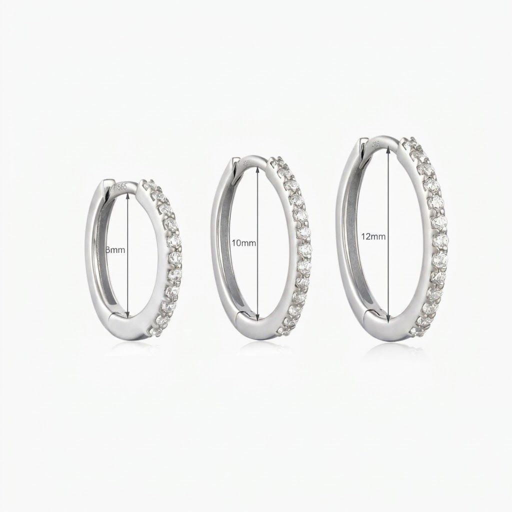 Aunyra- 14K Solid White Gold Slim Pav� Huggie Hoop