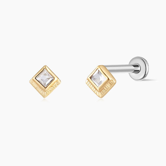 14K Solid Yellow Gold Square-Cut Cartilage Stud & Titanium Post