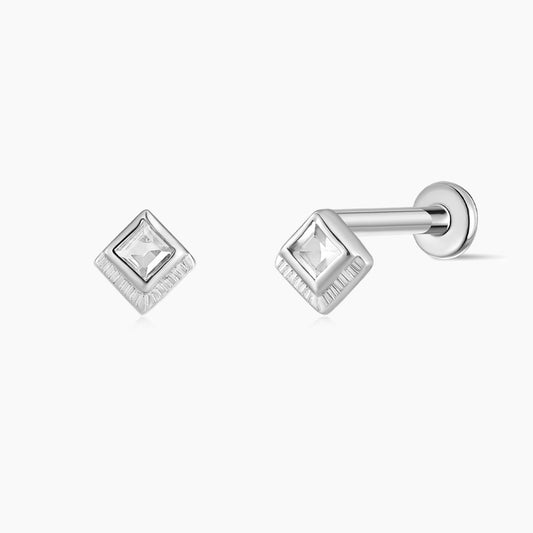 14K Solid White Gold Square-Cut Cartilage Stud & Titanium Post
