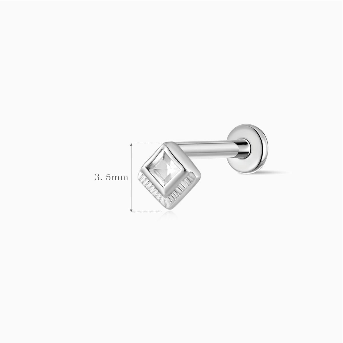 14K Solid White Gold Square-Cut Cartilage Stud & Titanium Post