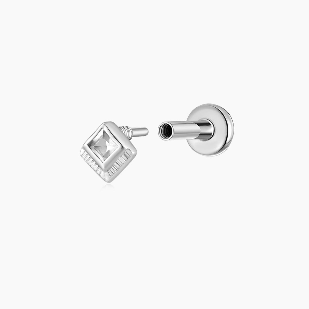 14K Solid White Gold Square-Cut Cartilage Stud & Titanium Post