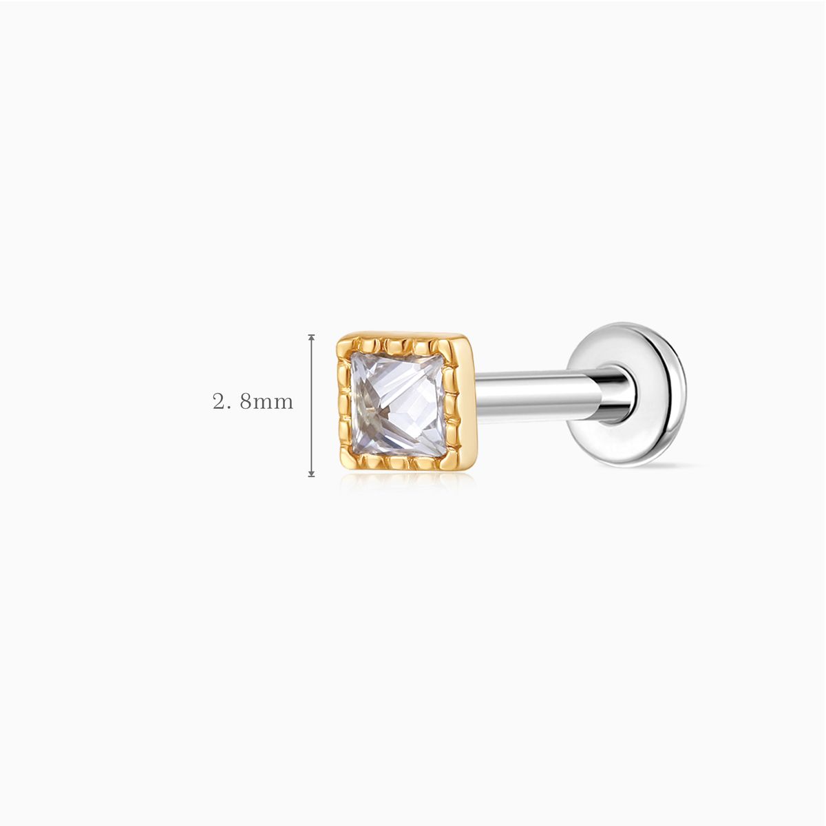 14K Solid Yellow Gold Square-Cut Textured Flat Back Stud & Titanium Post