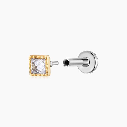 14K Solid Yellow Gold Square-Cut Textured Flat Back Stud & Titanium Post