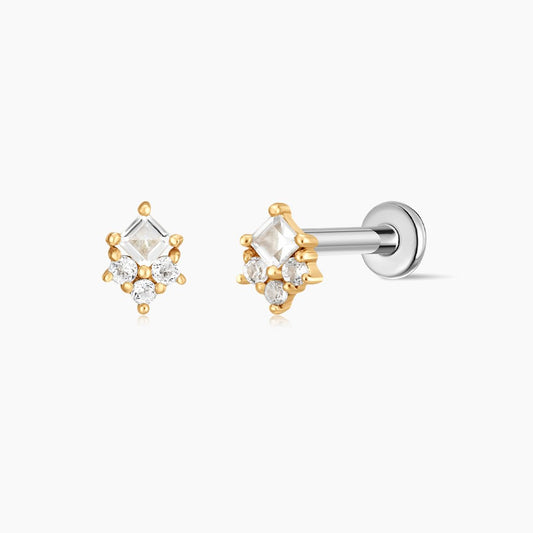 14K Solid Yellow Gold Square Cluster Stud & Titanium Post