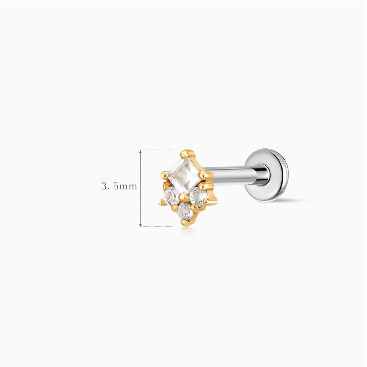 14K Solid Yellow Gold Square Cluster Stud & Titanium Post