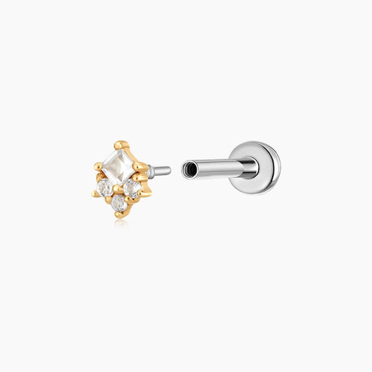 14K Solid Yellow Gold Square Cluster Stud & Titanium Post
