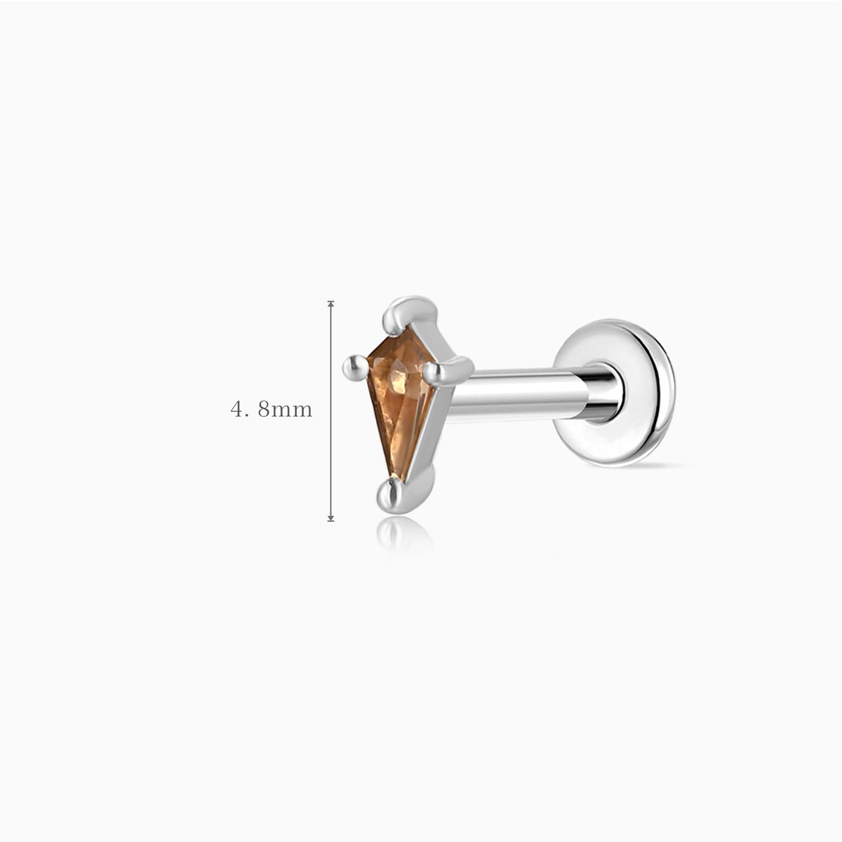 14K Solid White Gold Tapered Smoky Quartz Piercing & Titanium Post
