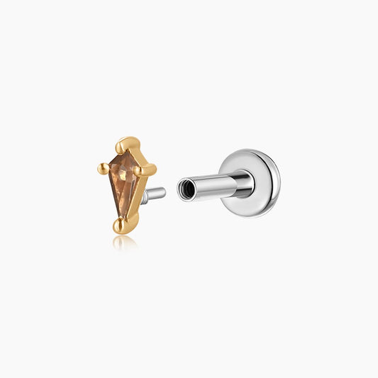 14K Solid Yellow Gold Tapered Smoky Quartz Piercing & Titanium Post