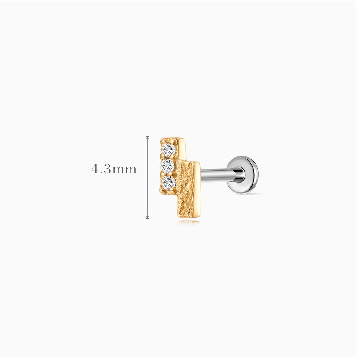 14K Solid Yellow Gold Textured Bar Flat Back Piercing Stud & Titanium Post
