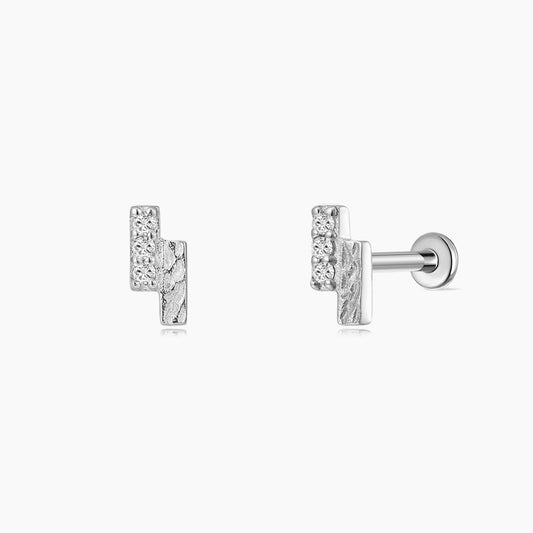 14K Solid White Gold Textured Bar Flat Back Piercing Stud & Titanium Post