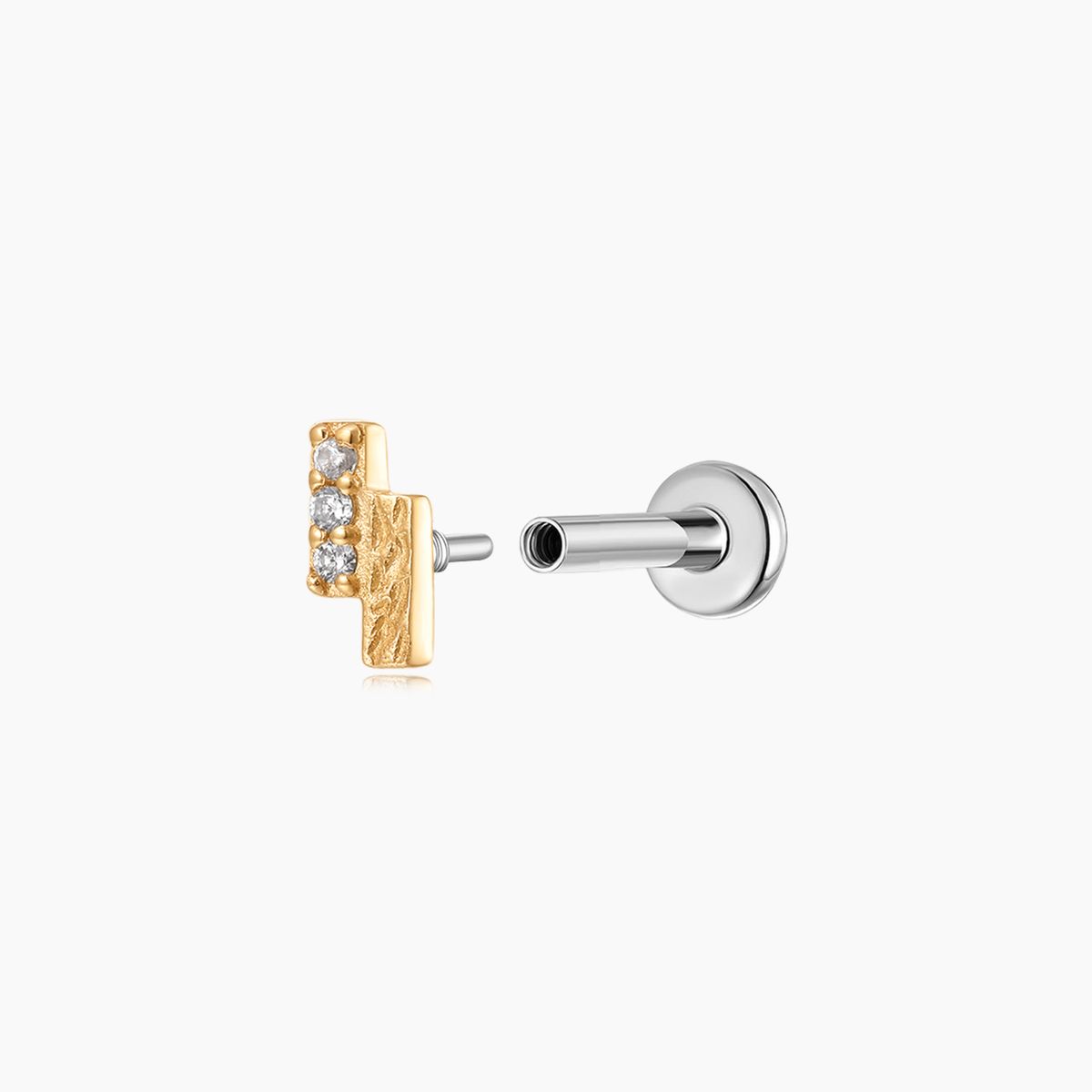 14K Solid Yellow Gold Textured Bar Flat Back Piercing Stud & Titanium Post