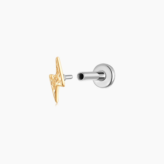 14K Solid Yellow Gold Textured Lightning Flat Back Stud & Titanium Post