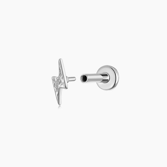 14K Solid White Gold Textured Lightning Flat Back Stud & Titanium Post
