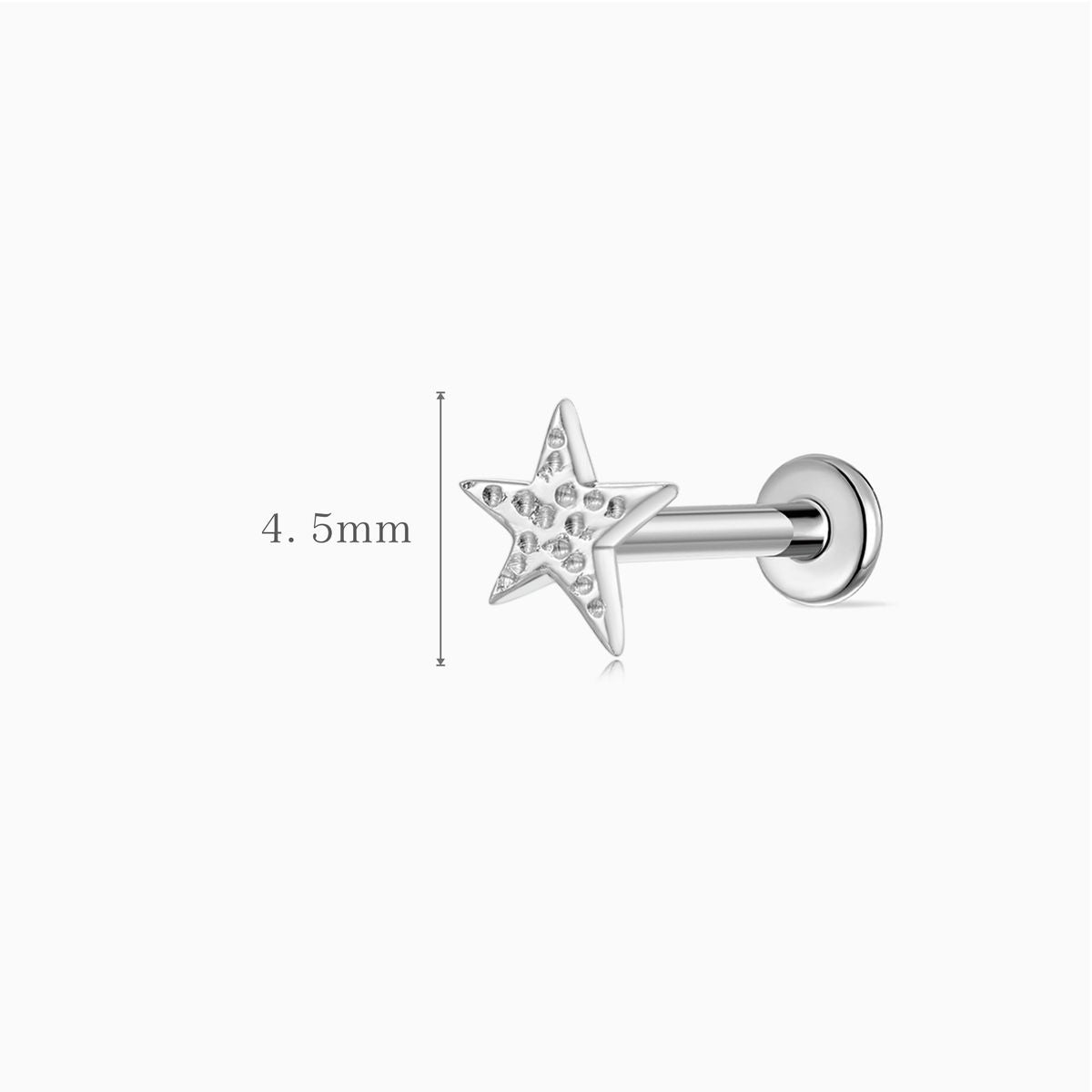 14K Solid White Gold Textured Star Flat Back Stud & Titanium Post
