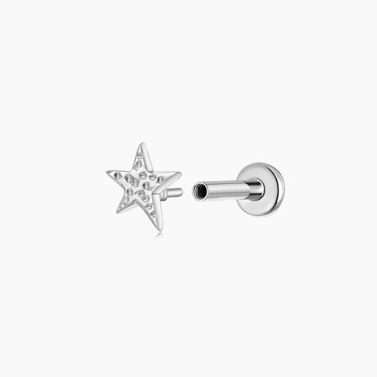 14K Solid White Gold Textured Star Flat Back Stud & Titanium Post