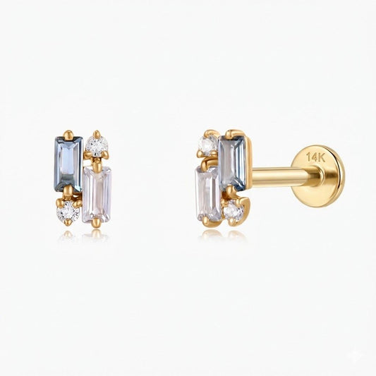 14K Solid Yellow Gold Topaz Cluster Flat Back Stud & Solid Gold Post
